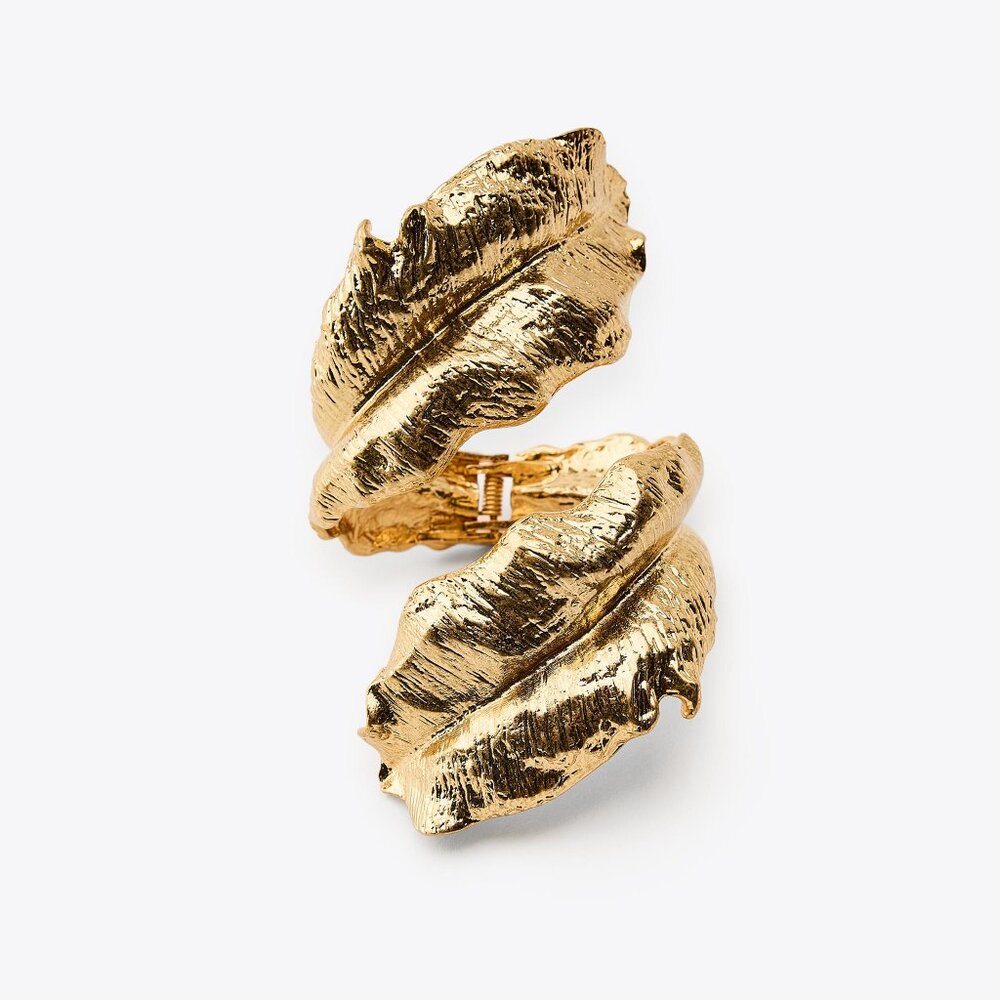 NWT ZARA TEXTURED GOLD LEAF ARM BAND CUFF RECORT  BRACELET